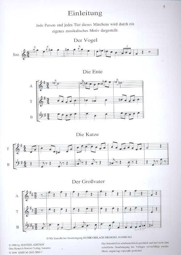 Prokofieff, Peter und der Wolf Partitur Die Holzbläser